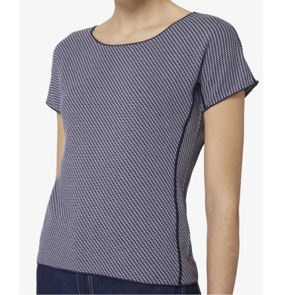 NWT $195 Sz M Emporio Armani Blue Geometric Print Short Sleeve Top
